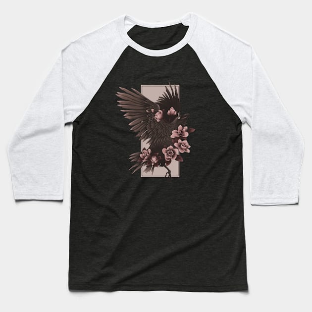 Crow and Flowers Baseball T-Shirt by Jess Adams